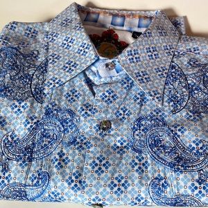 Robert Graham Contrast Cuffs classy long Sleeves L, blue shirt